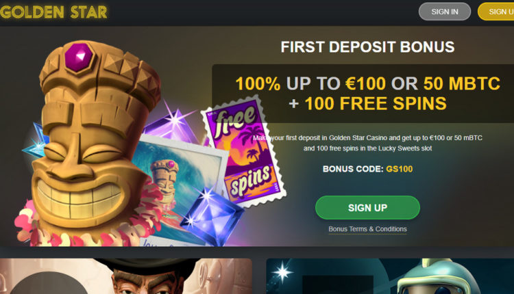 GoldenStar Casino 100 giros gratis & 300 EUR Bonus