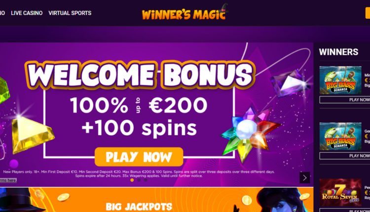Winnersmagic Casino 100 spins & 200 EUR Bônus de Boas Vindas
