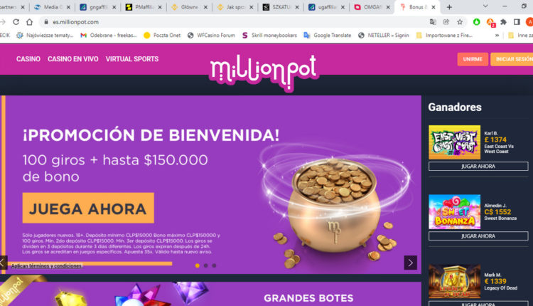 Millionpot 200 Giros & 150 000$ Promocion de bienvenida