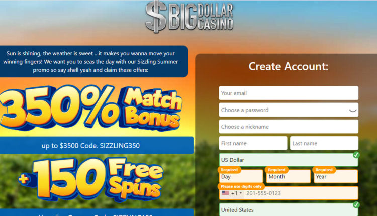 BigDollarCasino 150 Tiradas gratis & 350% match código extra