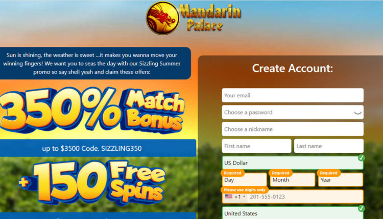 MandarinPalace 150 Tiradas gratis & 350% match código extra