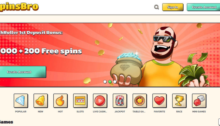 SpinsBro Casino 200 Tiradas gratis & 1000 EUR bonus